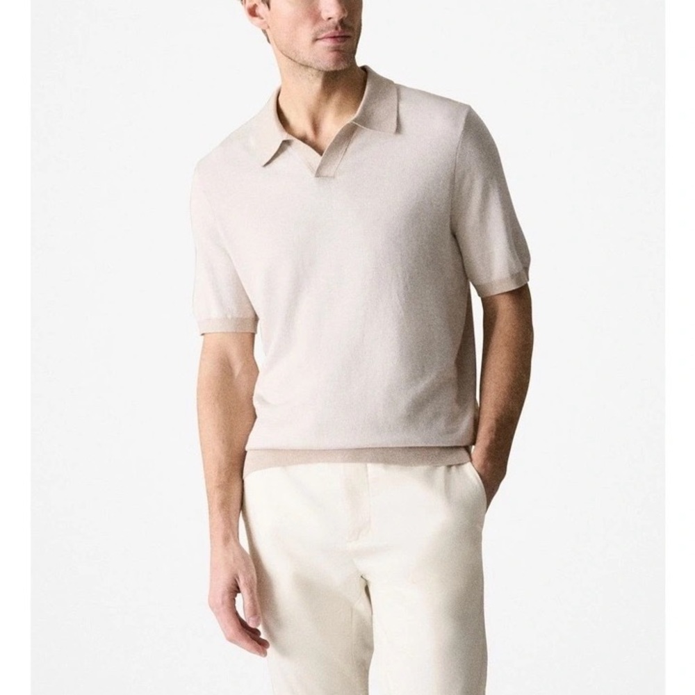 Trenery Silk Cotton Birdseye Polo Shirt in Sahara Size Large